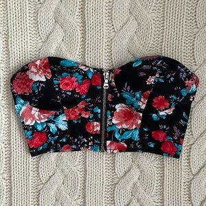 ⚡️3 for $20⚡️ Romwe Floral Cropped Zip-up Bustier